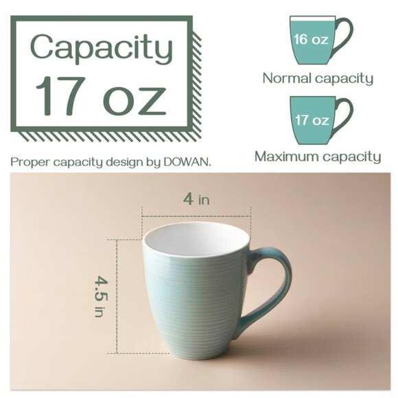 Dowan Ceramic Coffee Mugs | Sage Green 17oz | Set of 6 | NIB - Picture 3 of 5